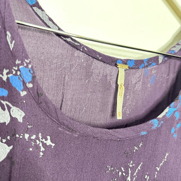 FREE PEOPLE Floral PURPLE pleated tiered boho mini dress womens XS - Picture 5 of 9